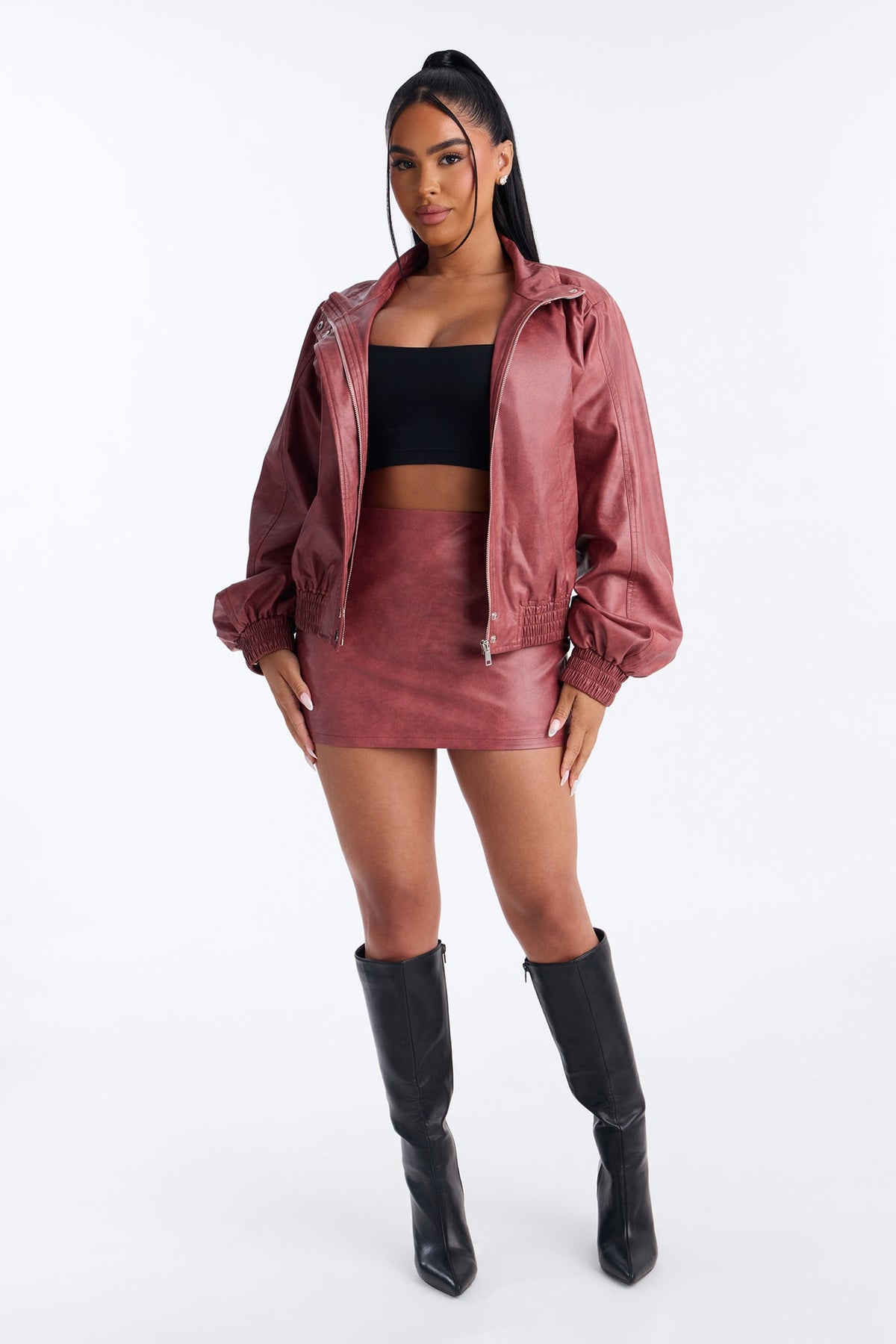 Rosalia Faux Leather Skirt Set - Rose