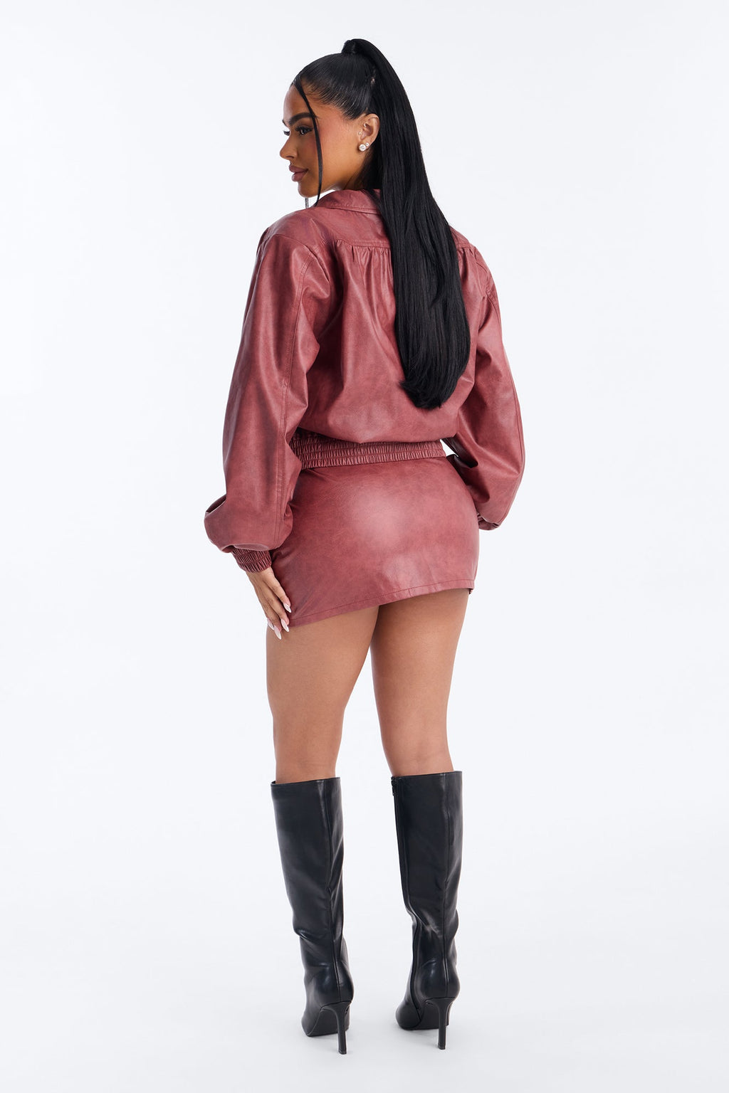 Rosalia Faux Leather Skirt Set - Rose
