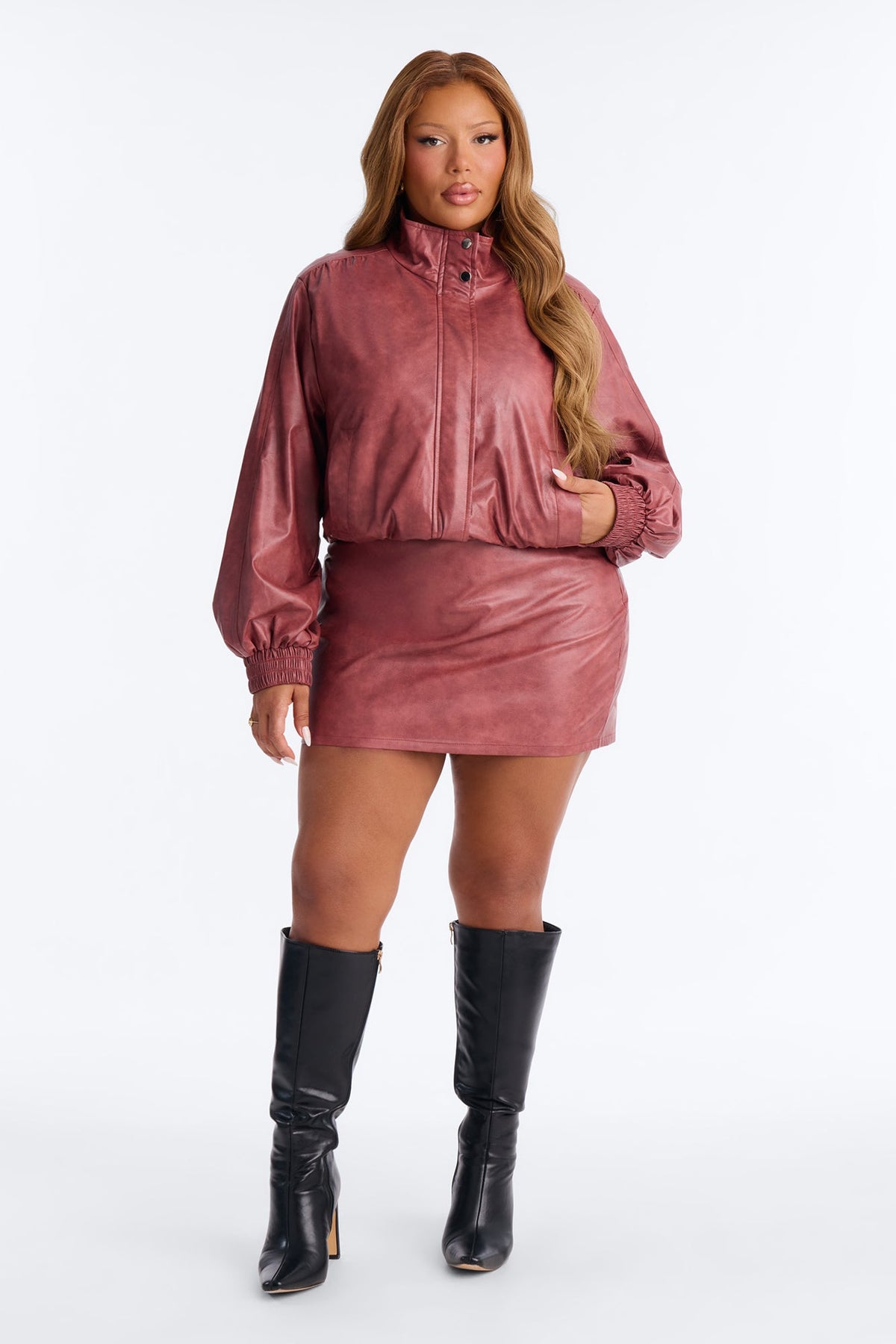 Rosalia Faux Leather Skirt Set - Rose
