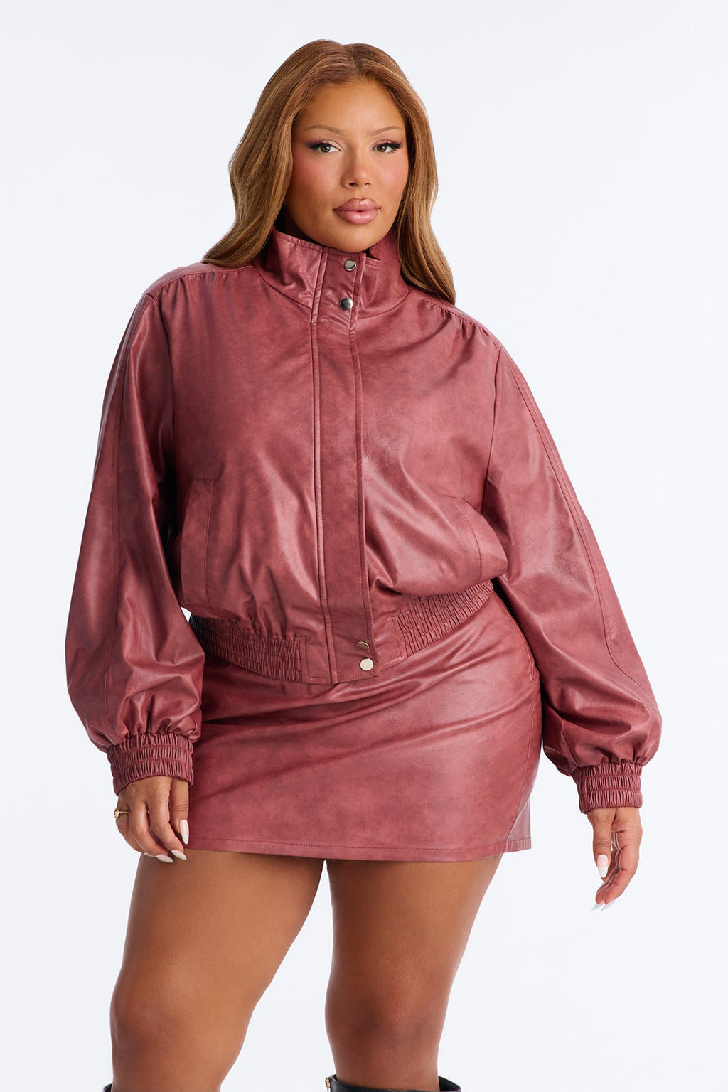 Rosalia Faux Leather Skirt Set - Rose