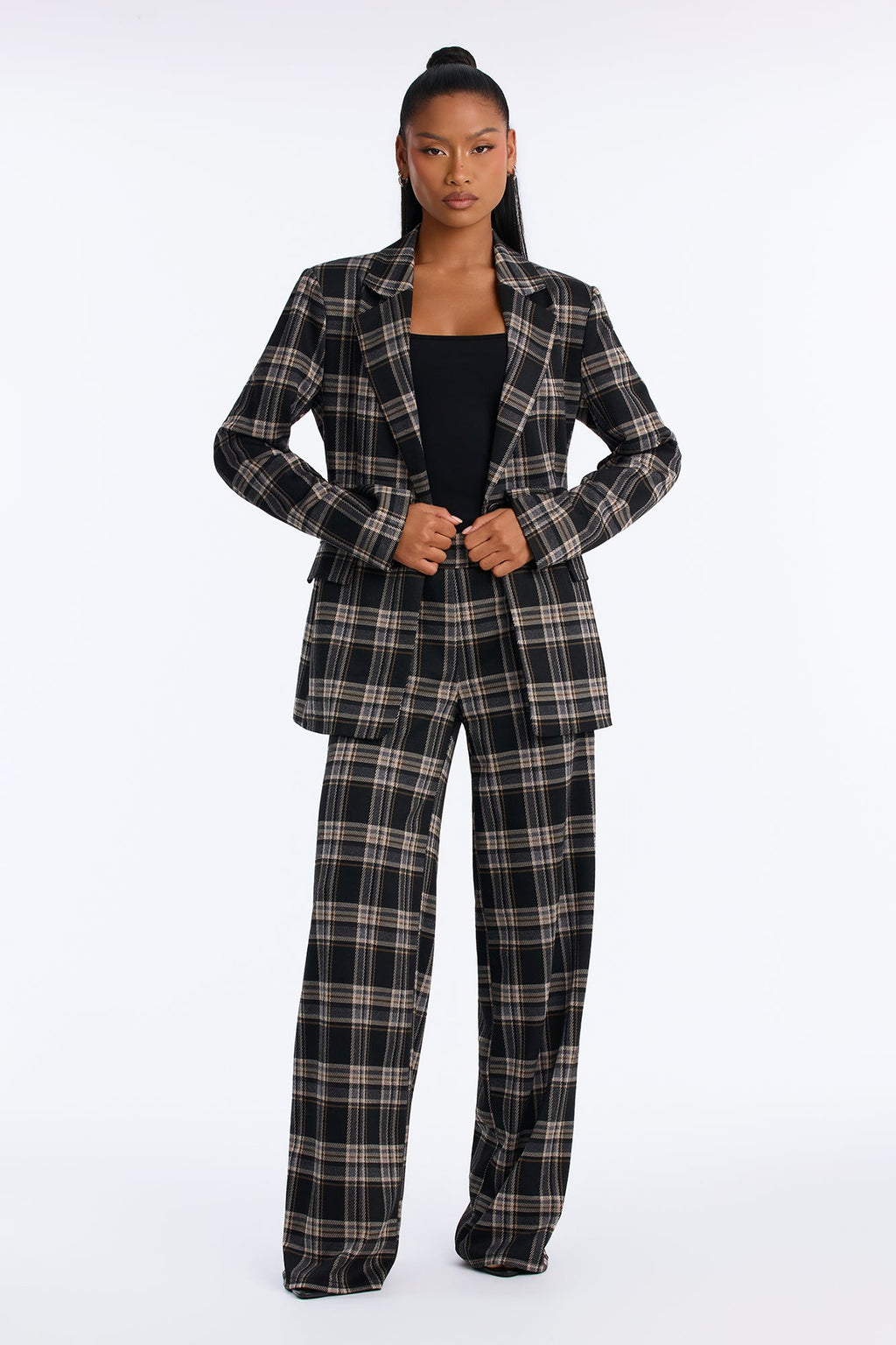 Business Moves Plaid Blazer Pant Set - Black/combo