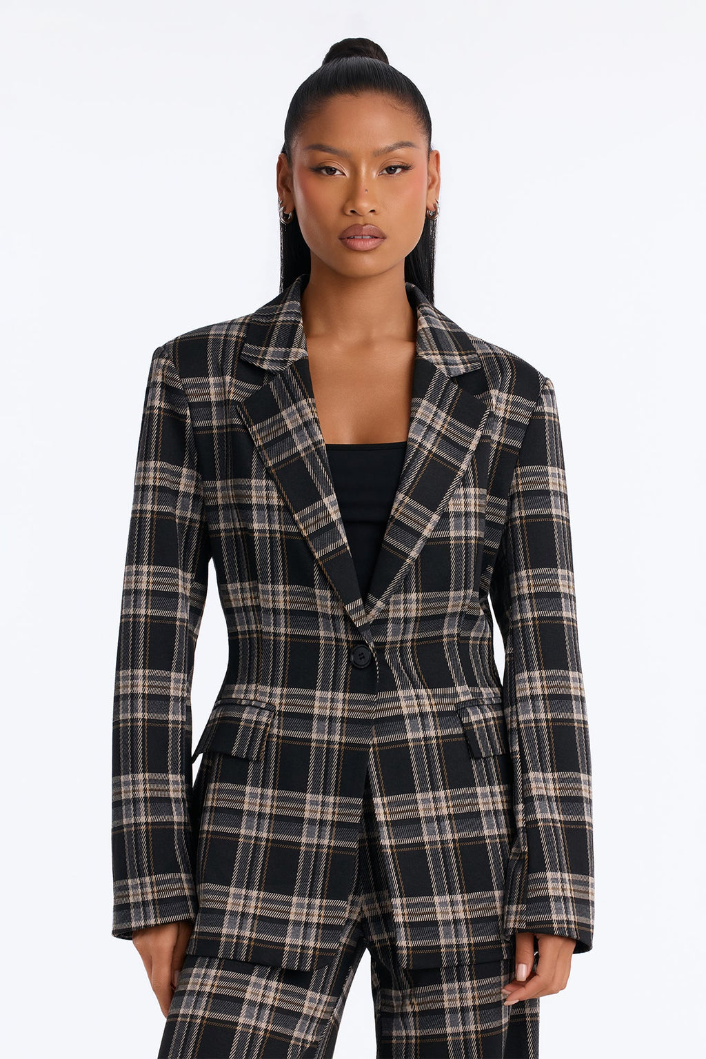 Business Moves Plaid Blazer Pant Set - Black/combo