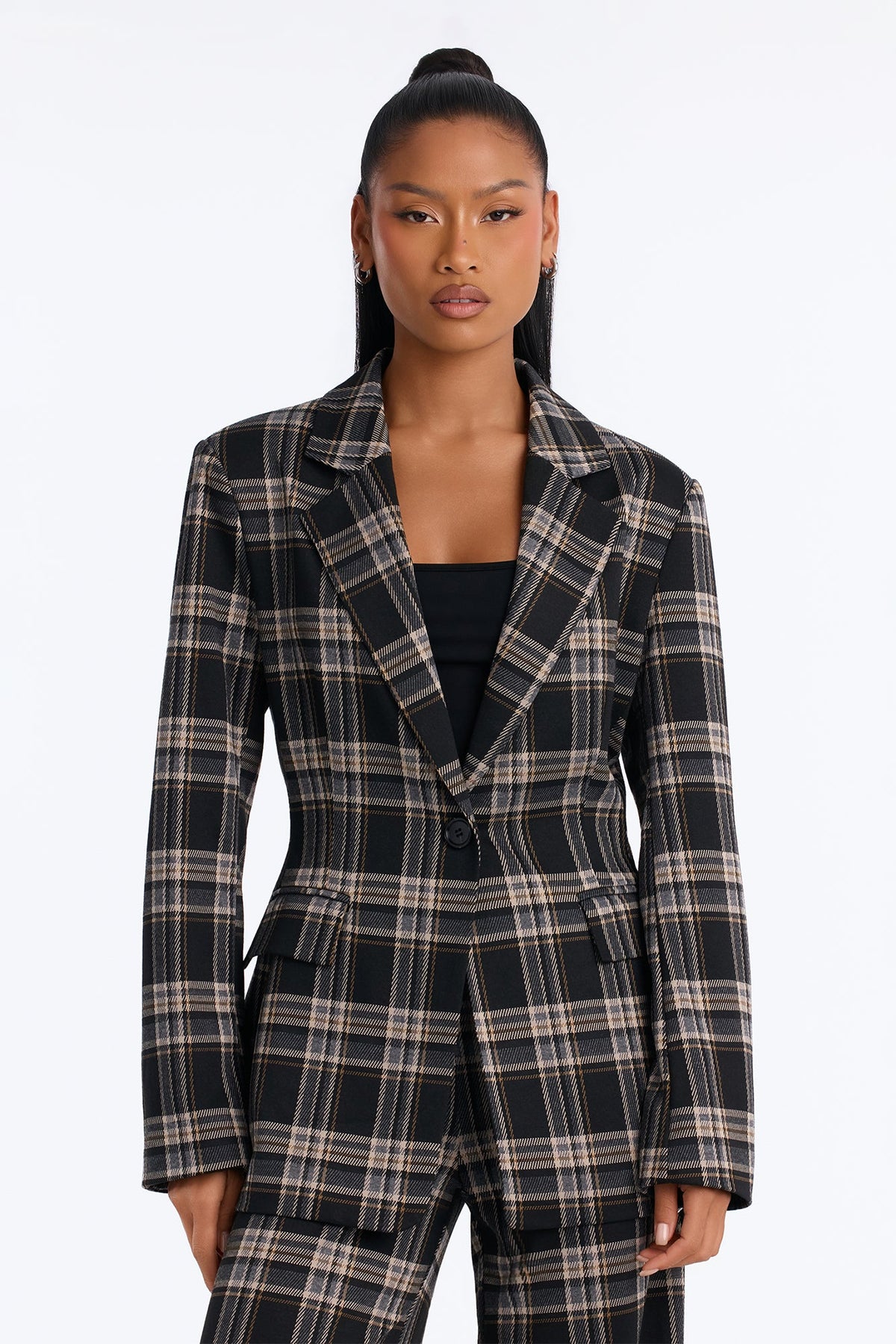 Business Moves Plaid Blazer Pant Set - Black/combo