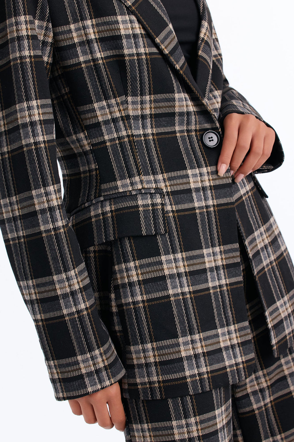 Business Moves Plaid Blazer Pant Set - Black/combo