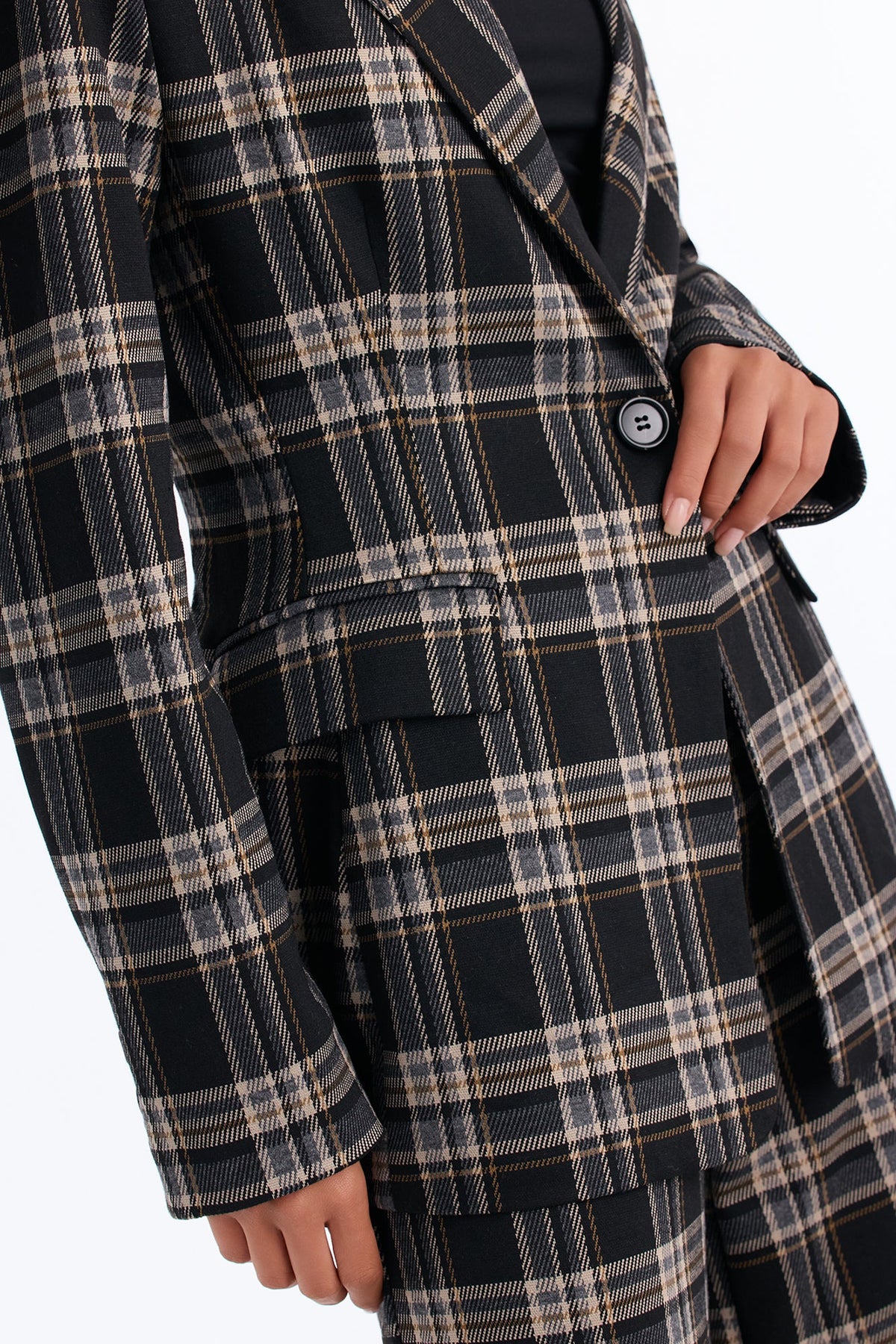 Business Moves Plaid Blazer Pant Set - Black/combo