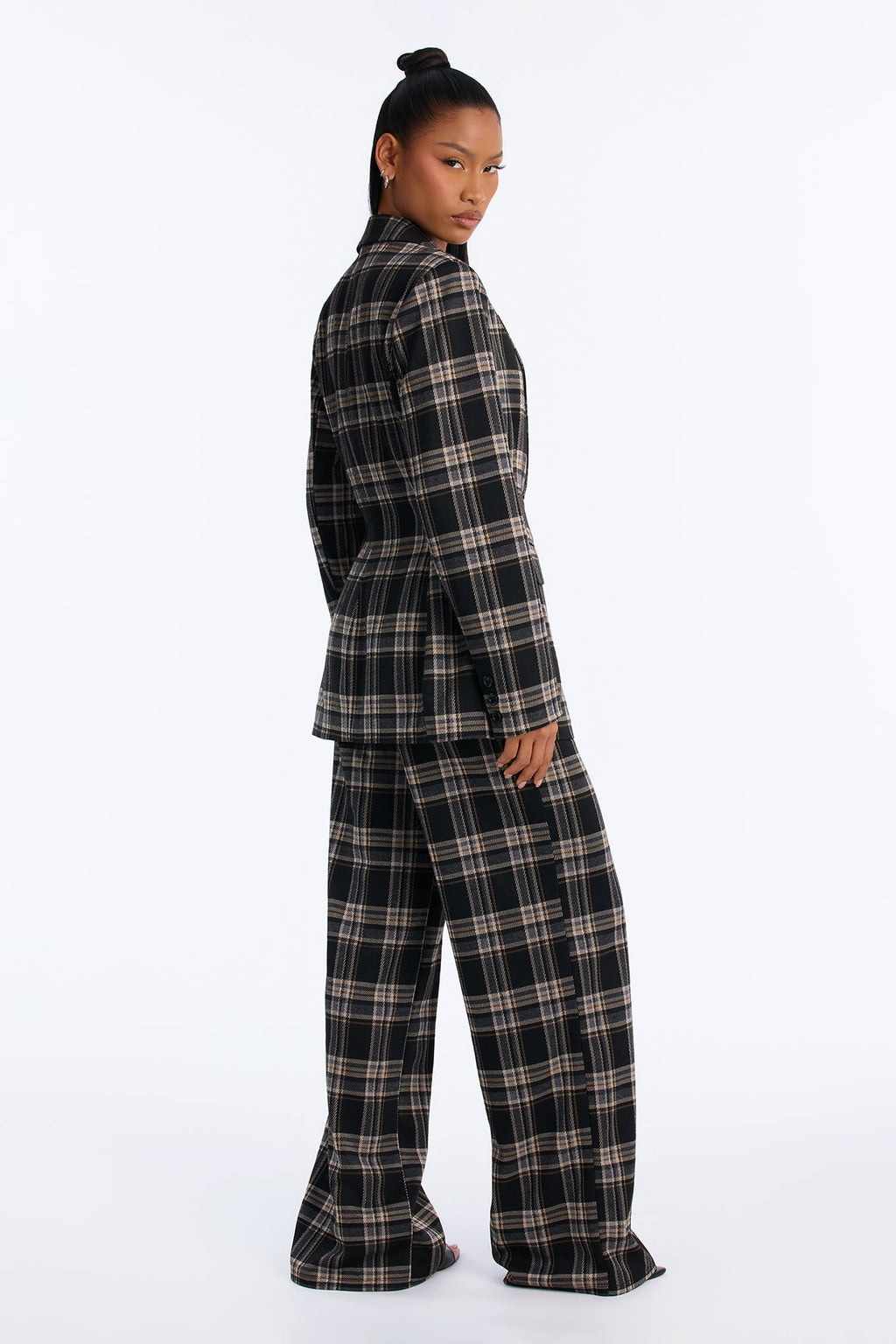 Business Moves Plaid Blazer Pant Set - Black/combo