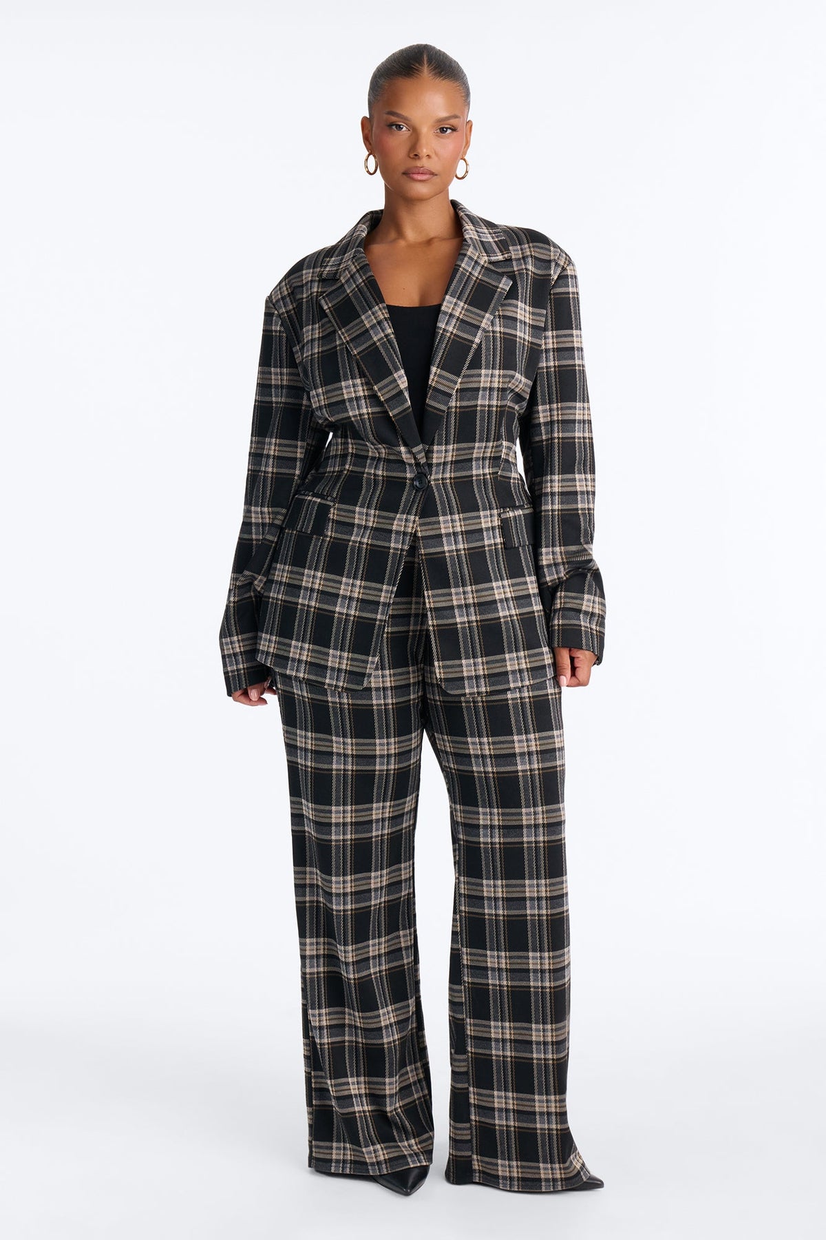 Business Moves Plaid Blazer Pant Set - Black/combo