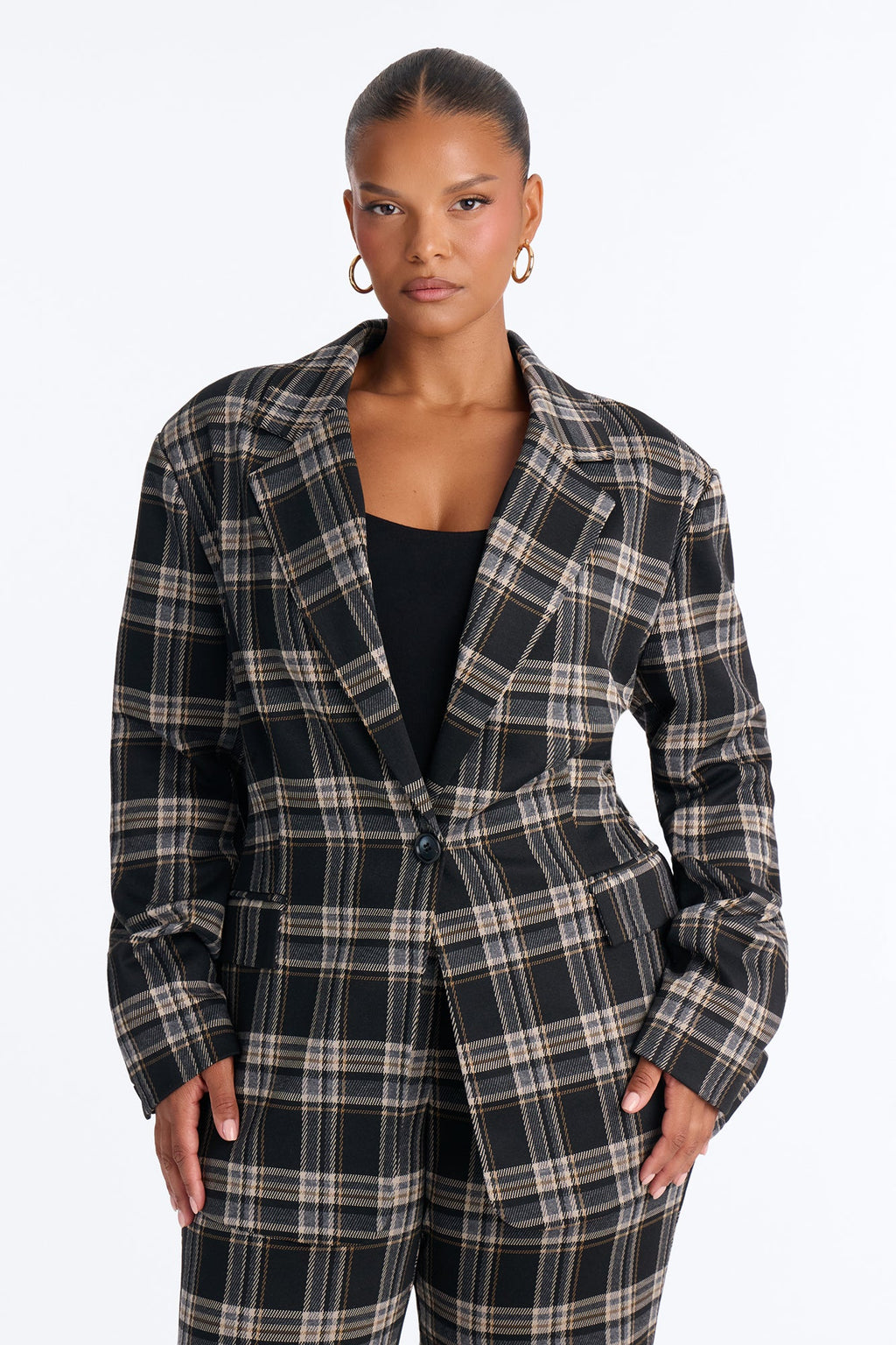 Business Moves Plaid Blazer Pant Set - Black/combo