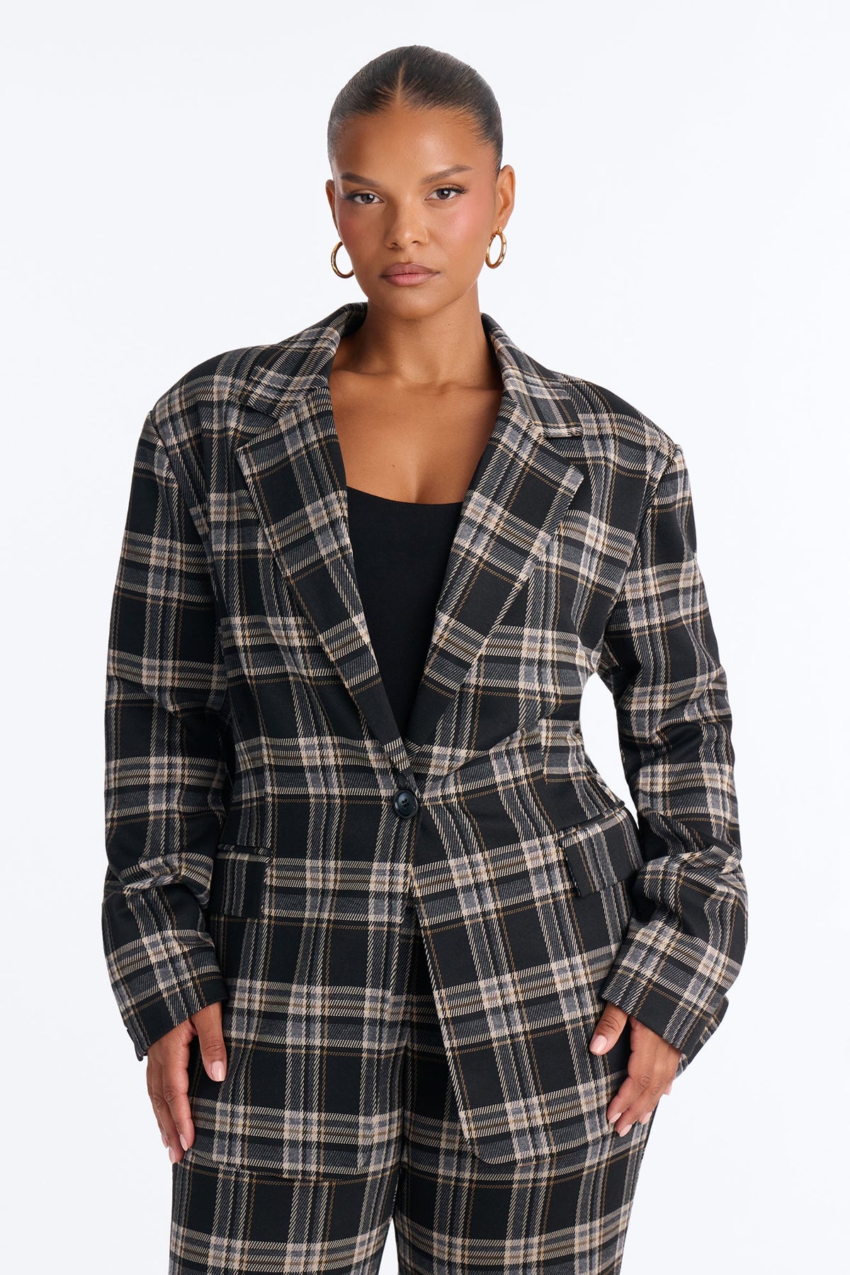 Business Moves Plaid Blazer Pant Set - Black/combo