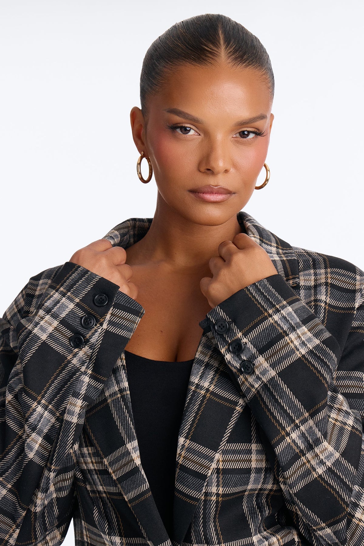 Business Moves Plaid Blazer Pant Set - Black/combo