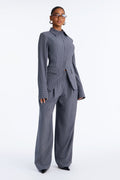 Giana Pinstripe Blazer Pant Set - Charcoal