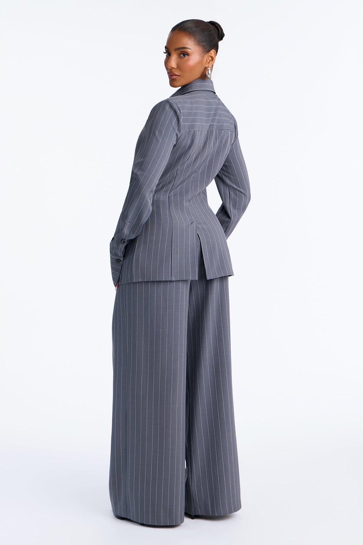 Giana Pinstripe Blazer Pant Set - Charcoal