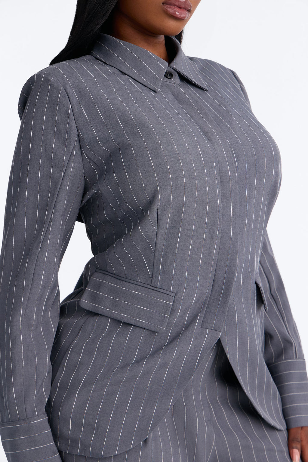 Giana Pinstripe Blazer Pant Set - Charcoal