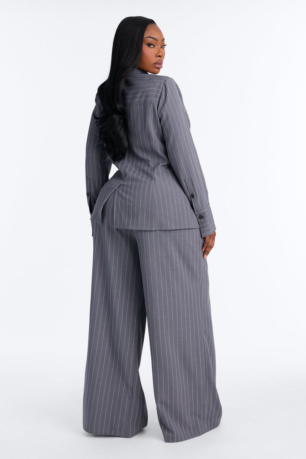 Giana Pinstripe Blazer Pant Set - Charcoal