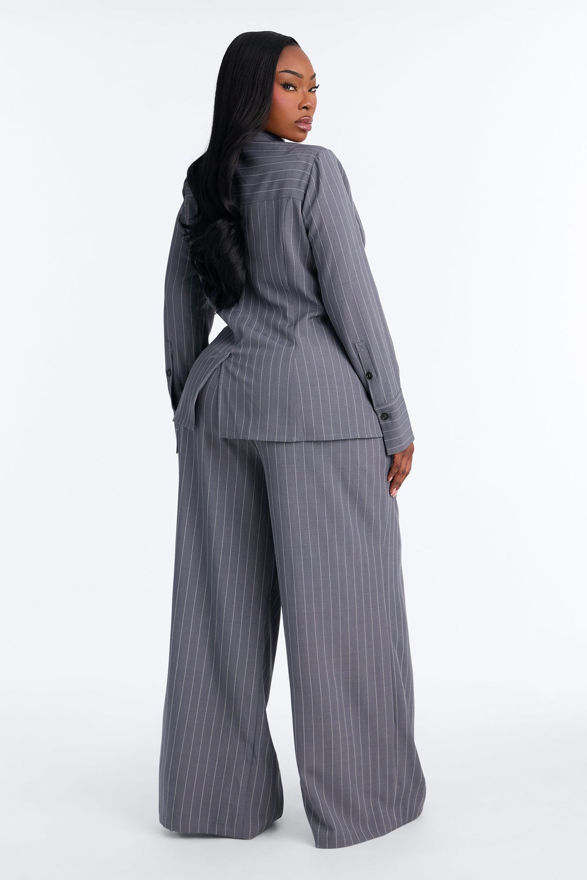 Giana Pinstripe Blazer Pant Set - Charcoal