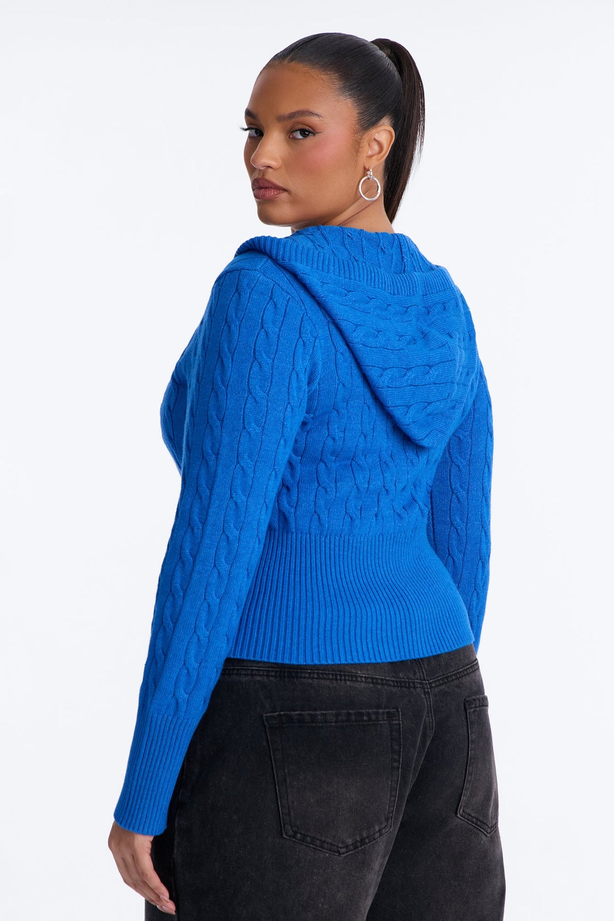 Warm Soul Hooded Cable Knit Cardigan - Blue