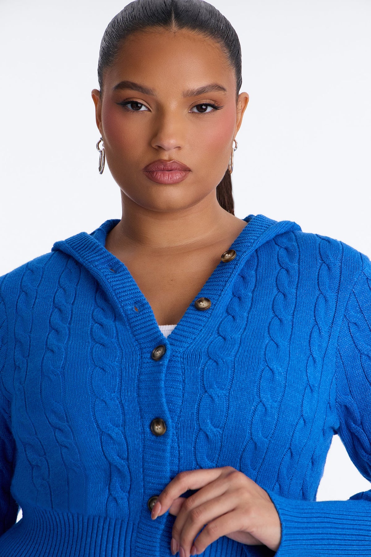 Warm Soul Hooded Cable Knit Cardigan - Blue