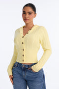 Warm Soul Hooded Cable Knit Cardigan - Butter Yellow