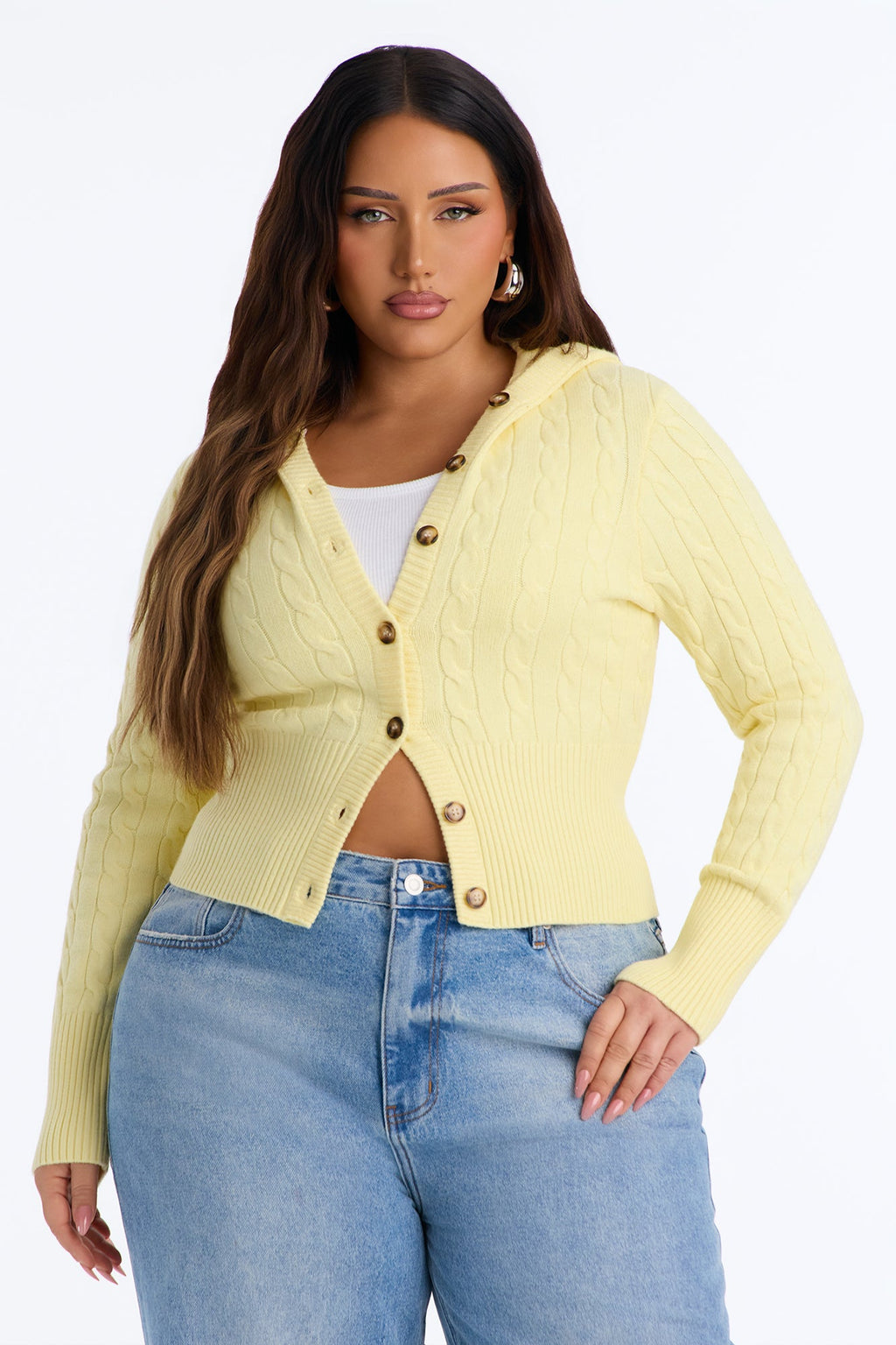 Warm Soul Hooded Cable Knit Cardigan - Butter Yellow