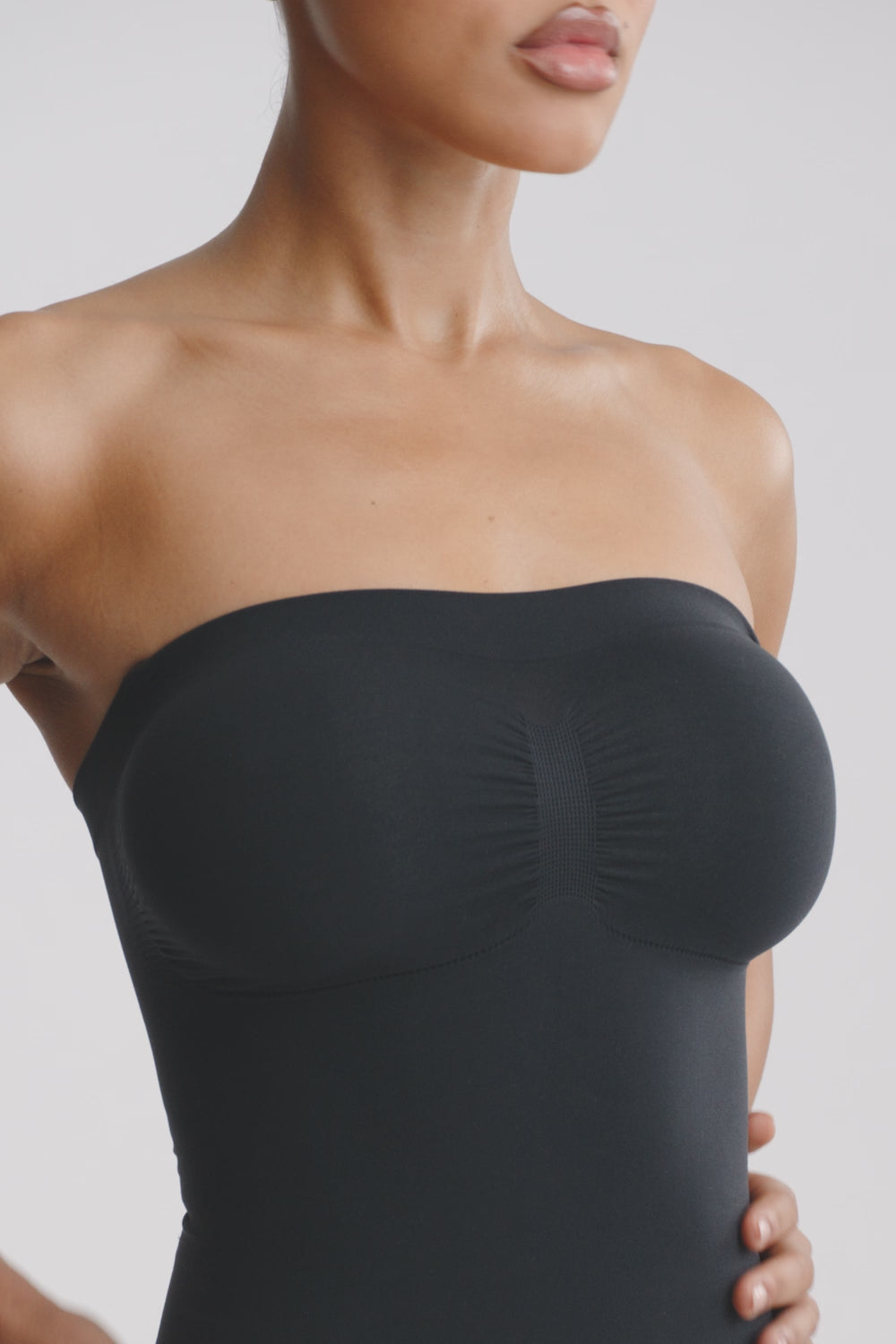 Nova Sculpt Seamless Strong Compression Strapless Thong Bodysuit - Black