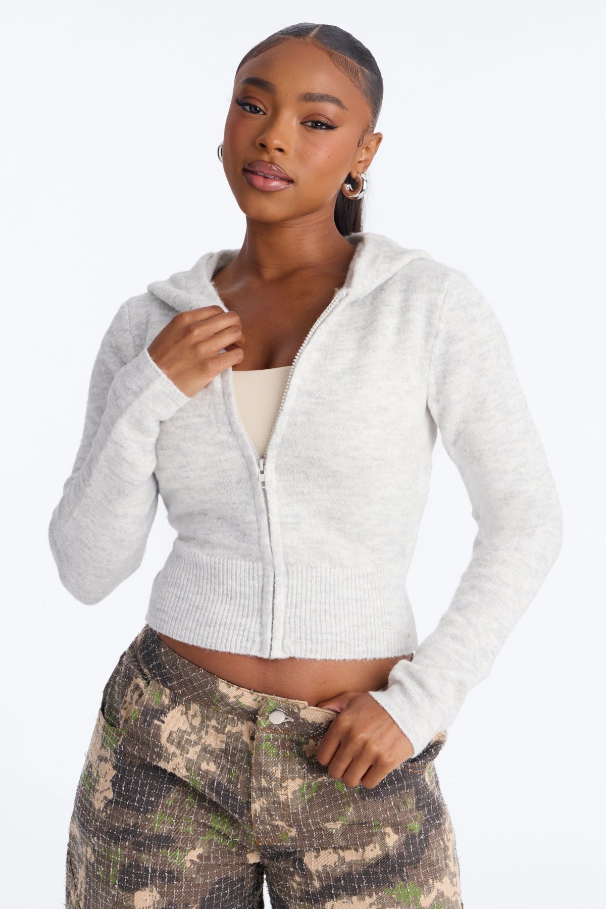 Crisp Breeze Hooded Sweater - Heather Grey
