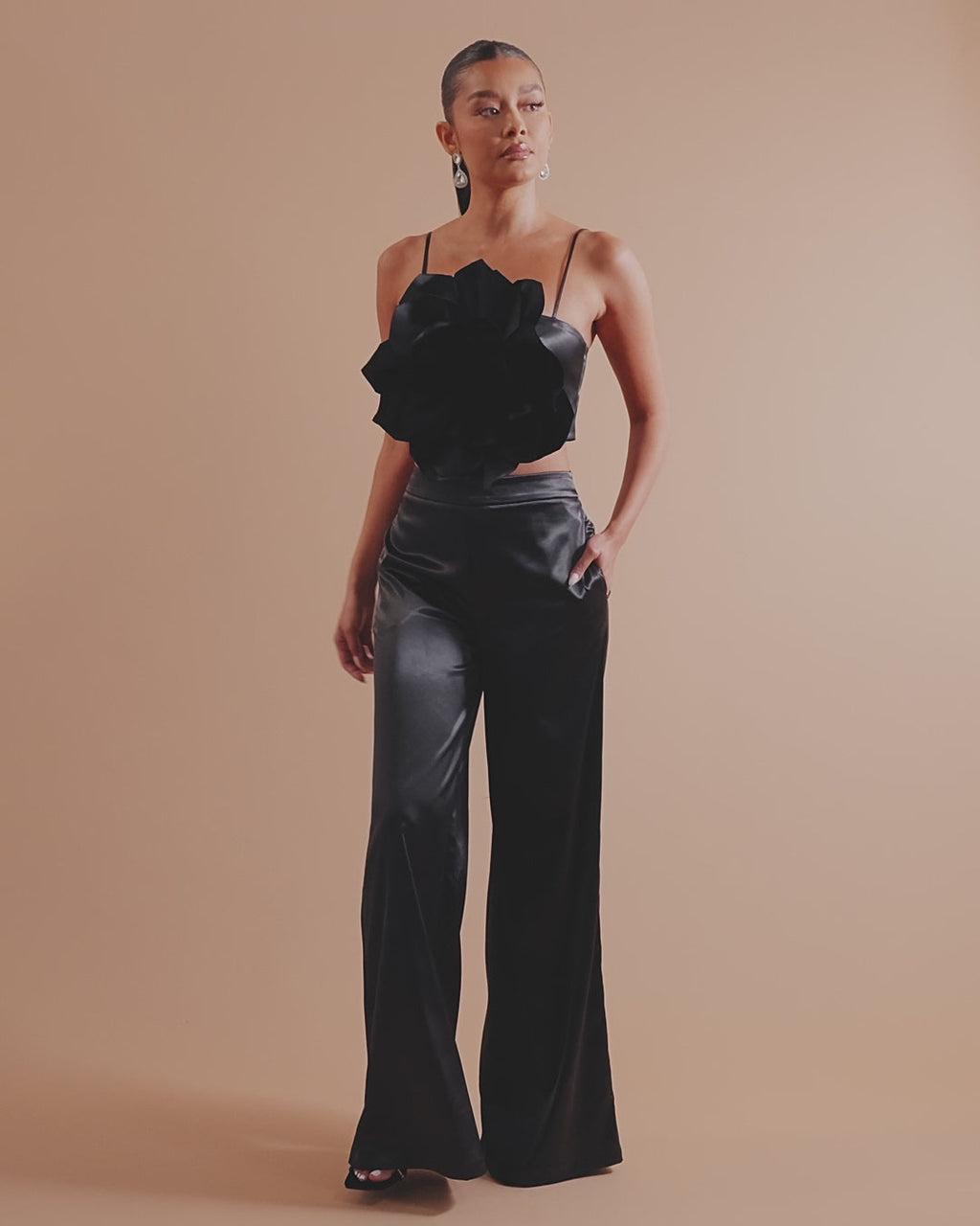 Rosalia Flower Pant Set - Black