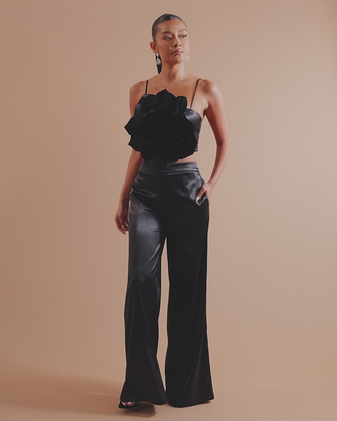 Rosalia Flower Pant Set - Black