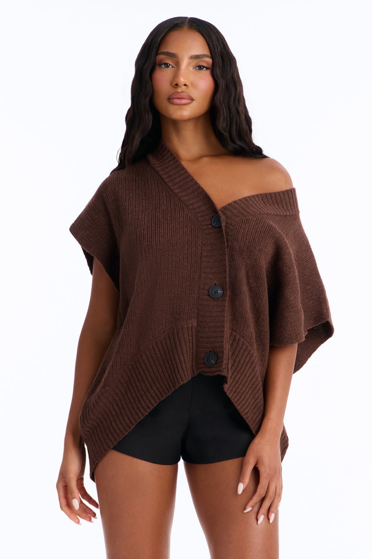Milia Short Sleeve Cardigan - Brown