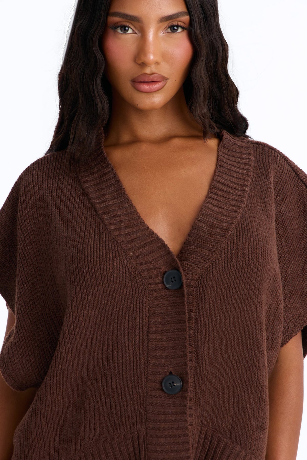 Milia Short Sleeve Cardigan - Brown