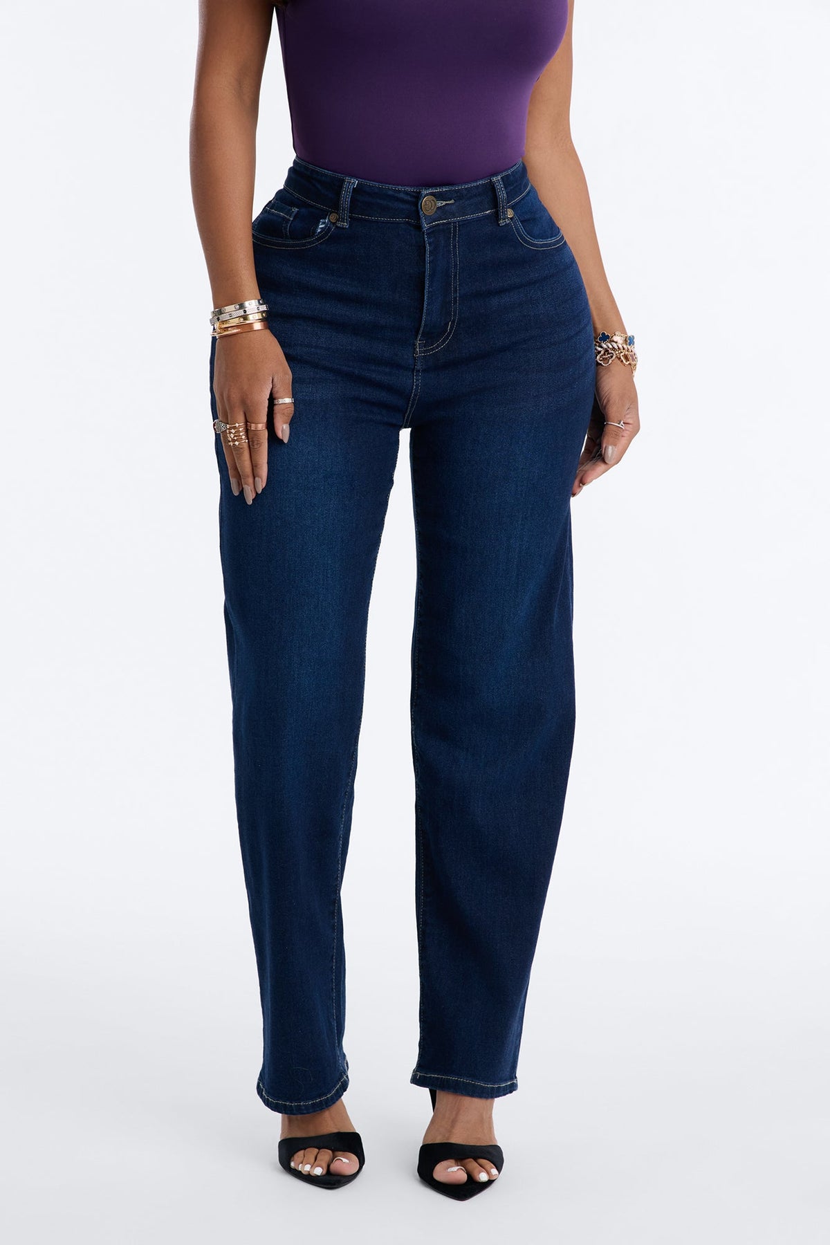 Jessica High Rise Basic Stretch Straight Leg Jeans - Dark Wash