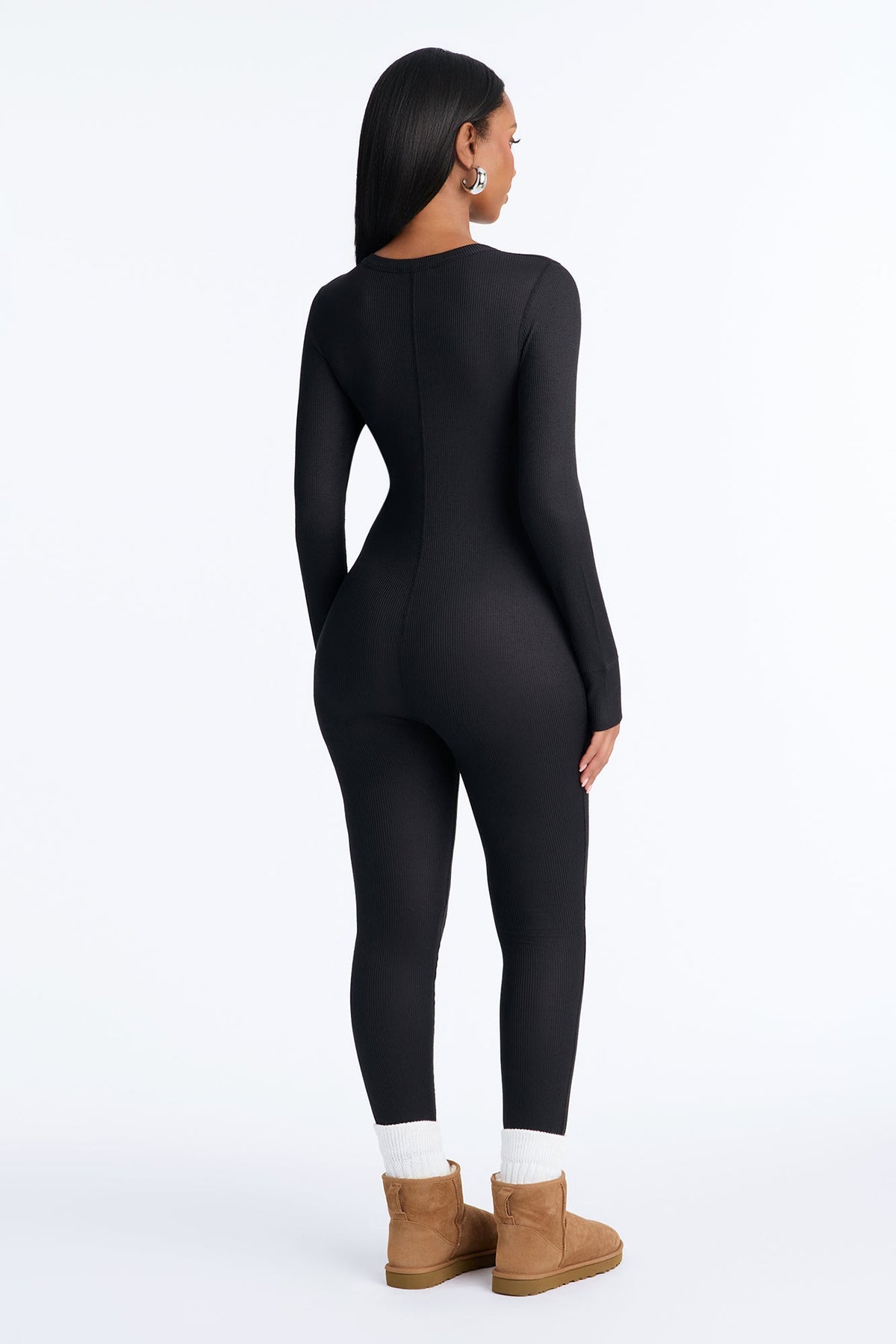 Brushed Waffle Base Layer Thermal PJ Onesie - Black