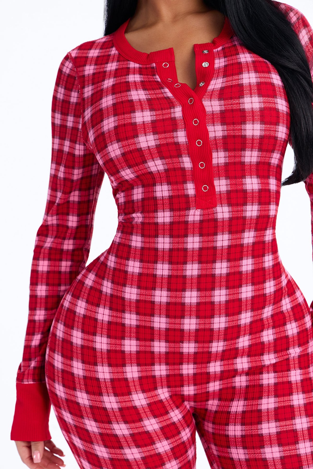 Brushed Waffle Base Layer Thermal PJ Onesie - Red/combo