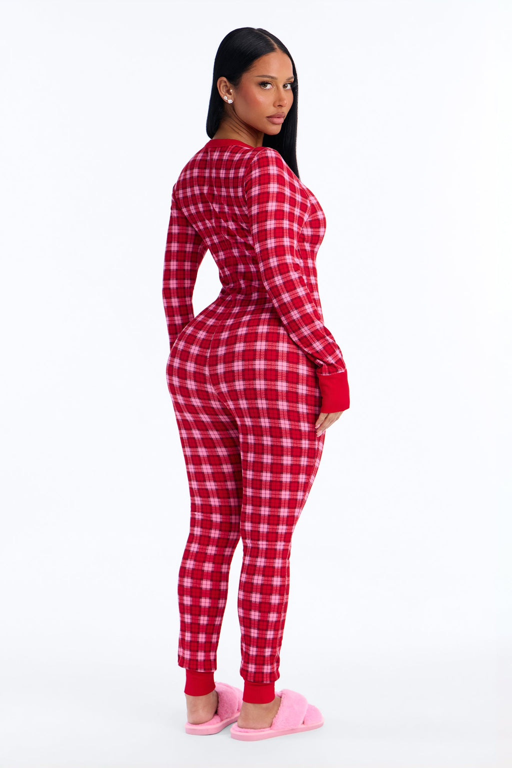 Brushed Waffle Base Layer Thermal PJ Onesie - Red/combo