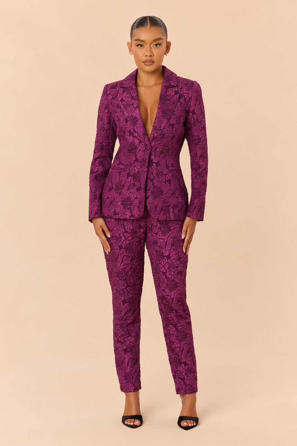 Maribelle Jacquard Blazer Pant Set - Plum