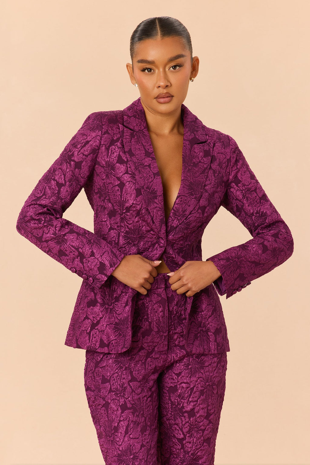 Maribelle Jacquard Blazer Pant Set - Plum