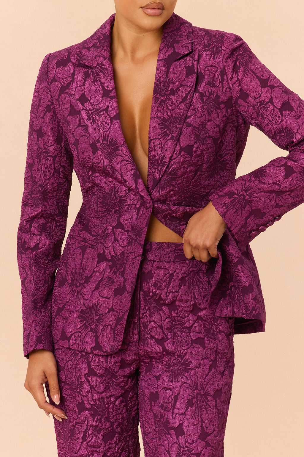 Maribelle Jacquard Blazer Pant Set - Plum