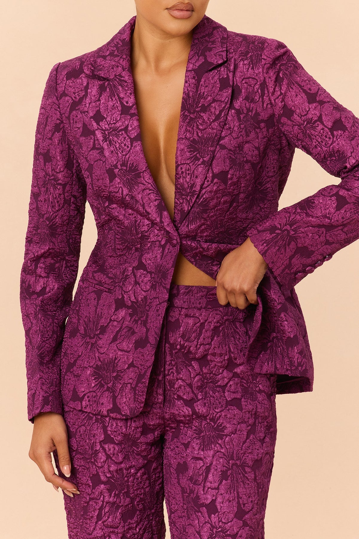 Maribelle Jacquard Blazer Pant Set - Plum