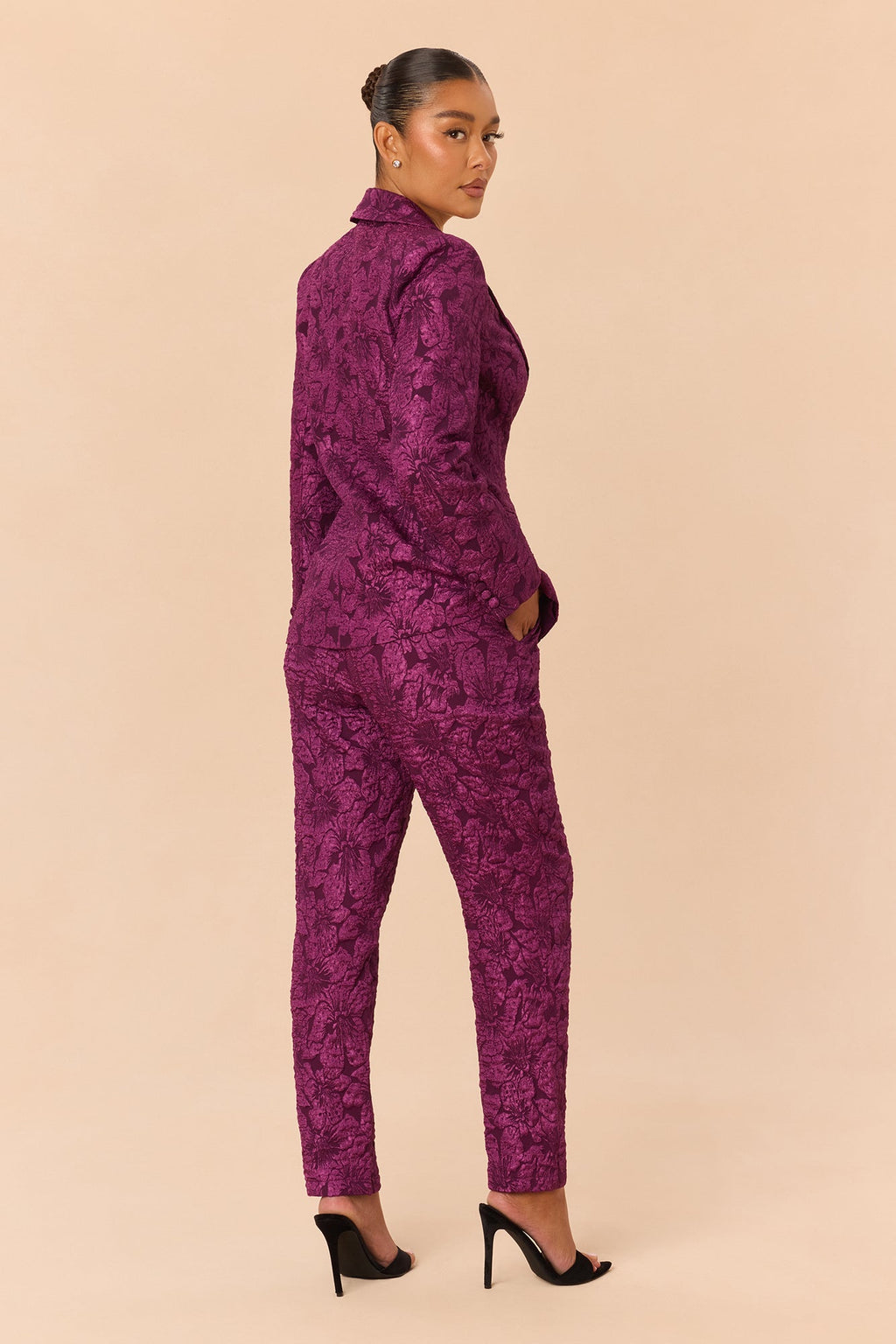 Maribelle Jacquard Blazer Pant Set - Plum
