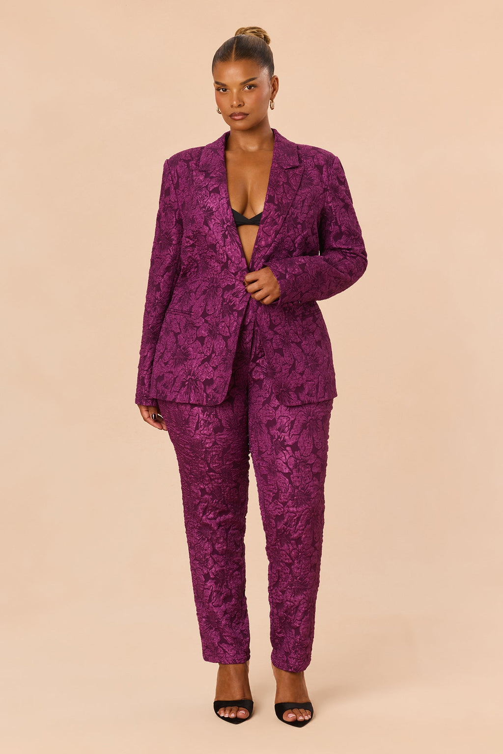 Maribelle Jacquard Blazer Pant Set - Plum