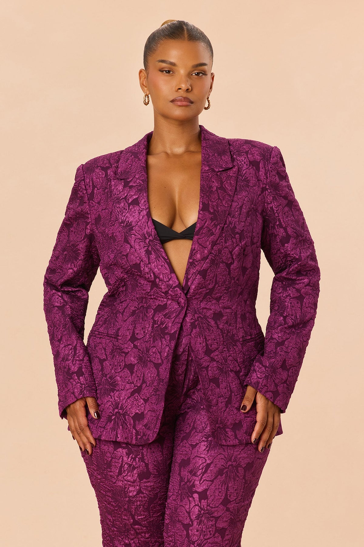Maribelle Jacquard Blazer Pant Set - Plum