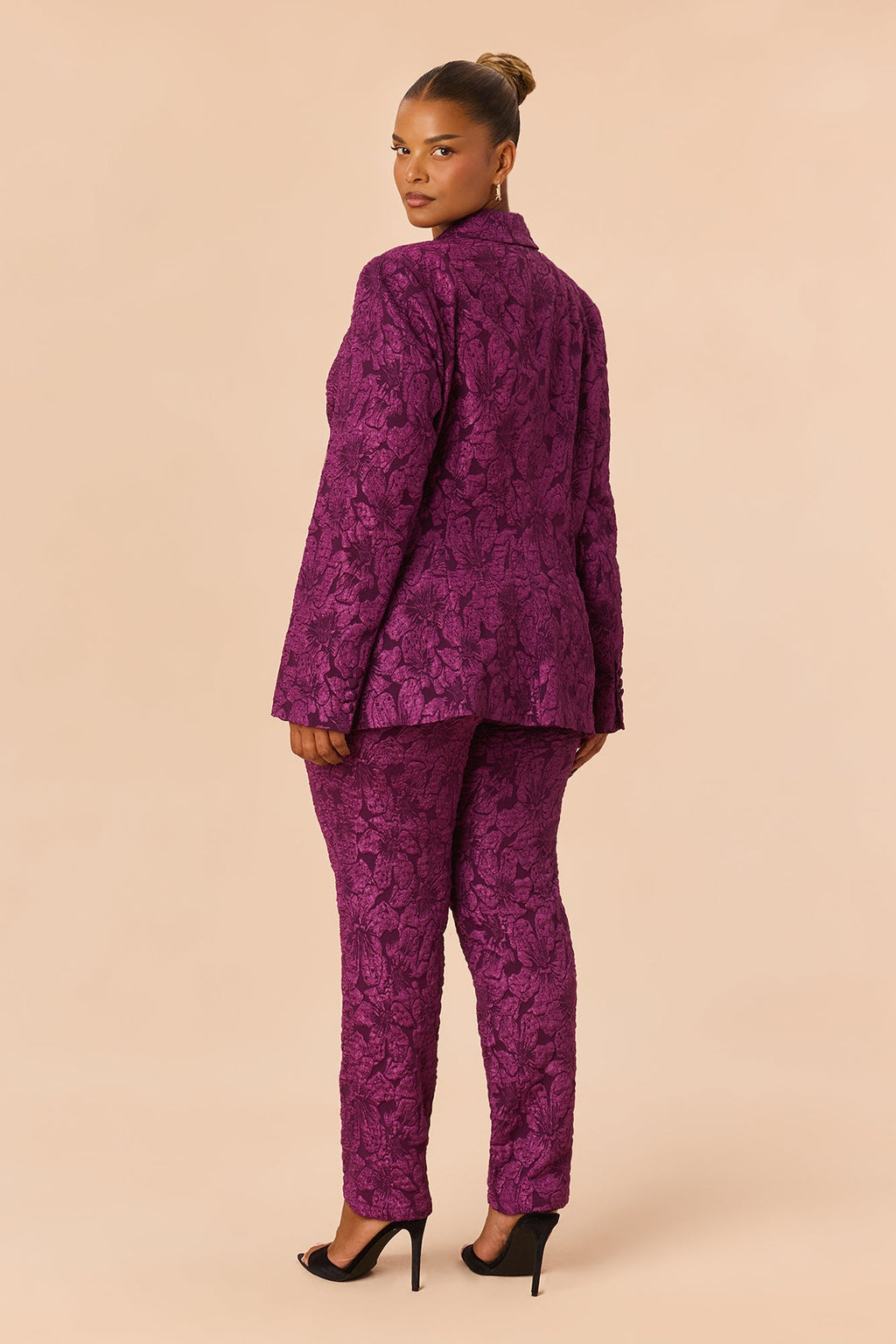 Maribelle Jacquard Blazer Pant Set - Plum