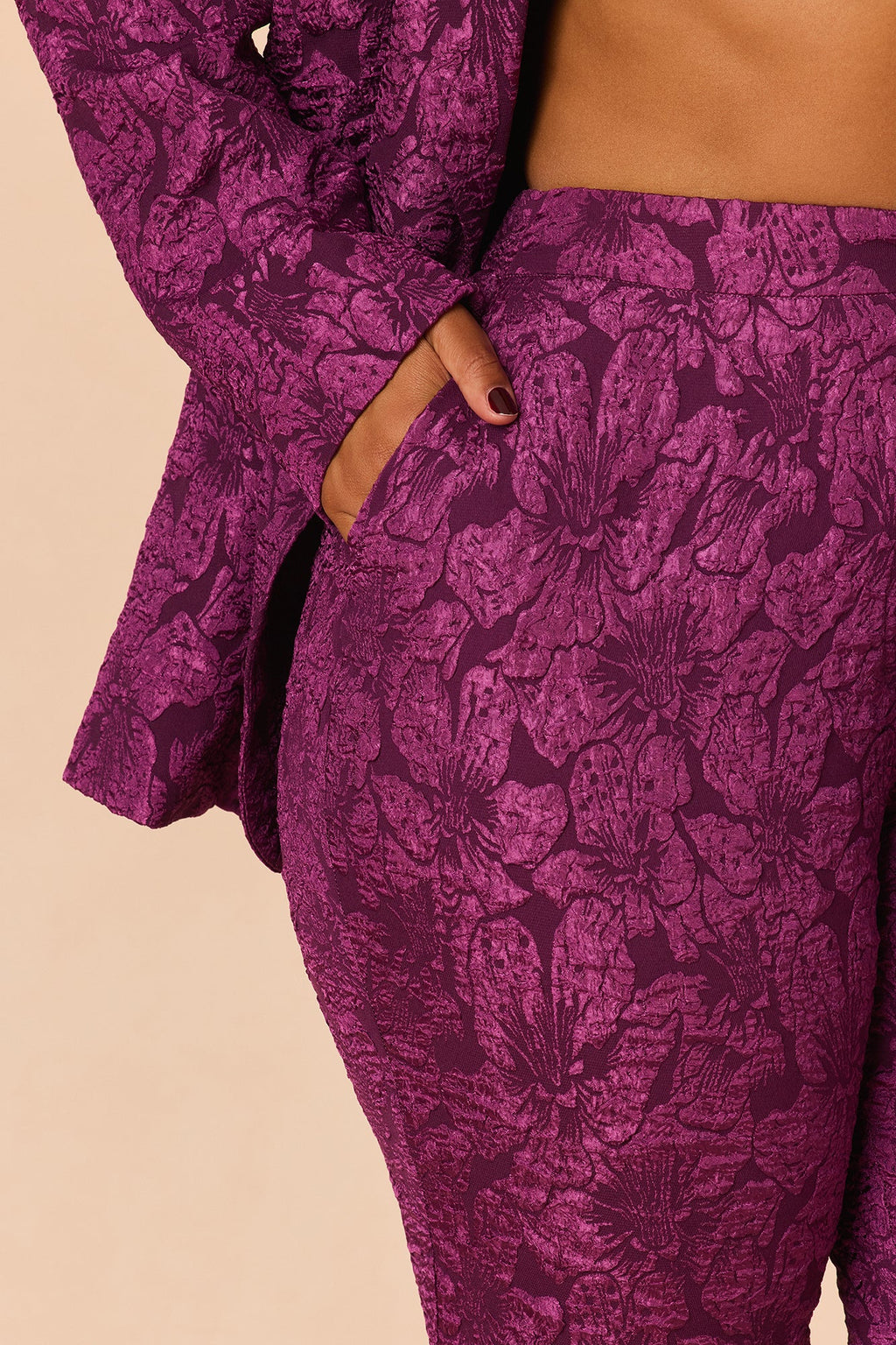 Maribelle Jacquard Blazer Pant Set - Plum