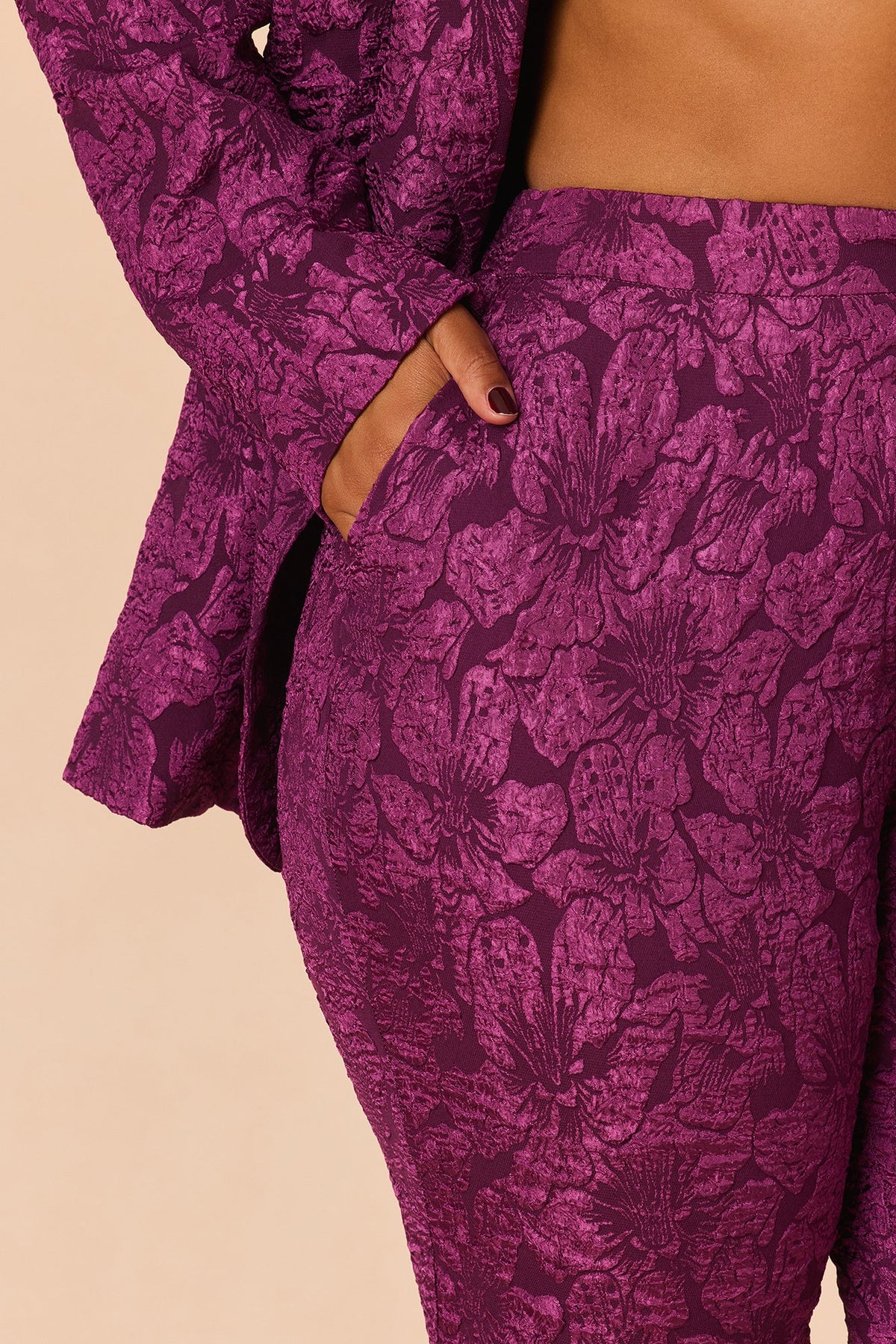 Maribelle Jacquard Blazer Pant Set - Plum