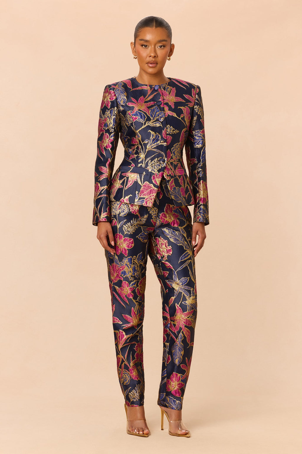 Brina Jacquard Pant Set - Navy/combo
