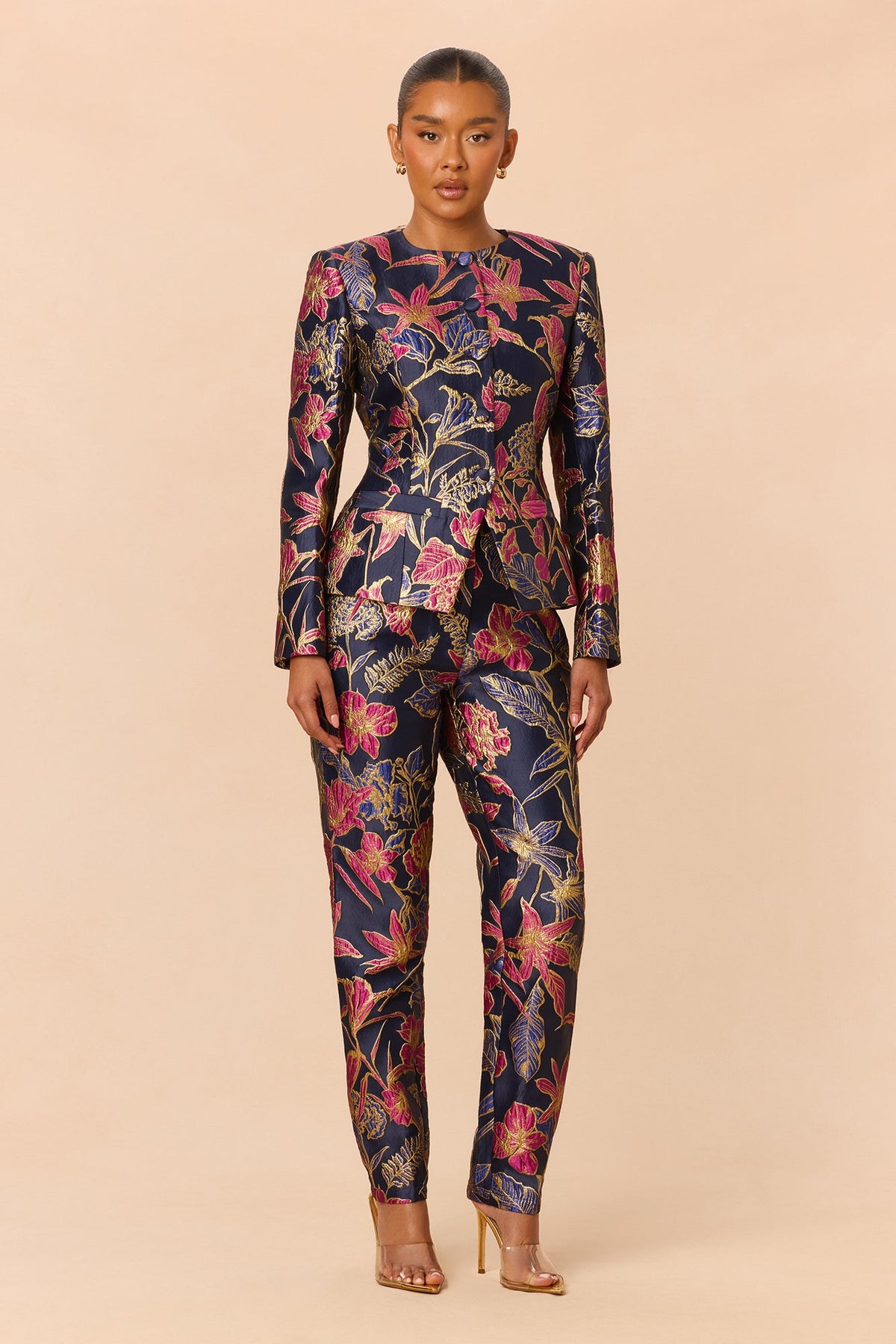 Brina Jacquard Pant Set - Navy/combo