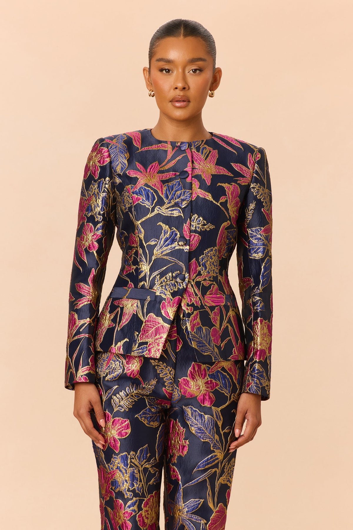 Brina Jacquard Pant Set - Navy/combo