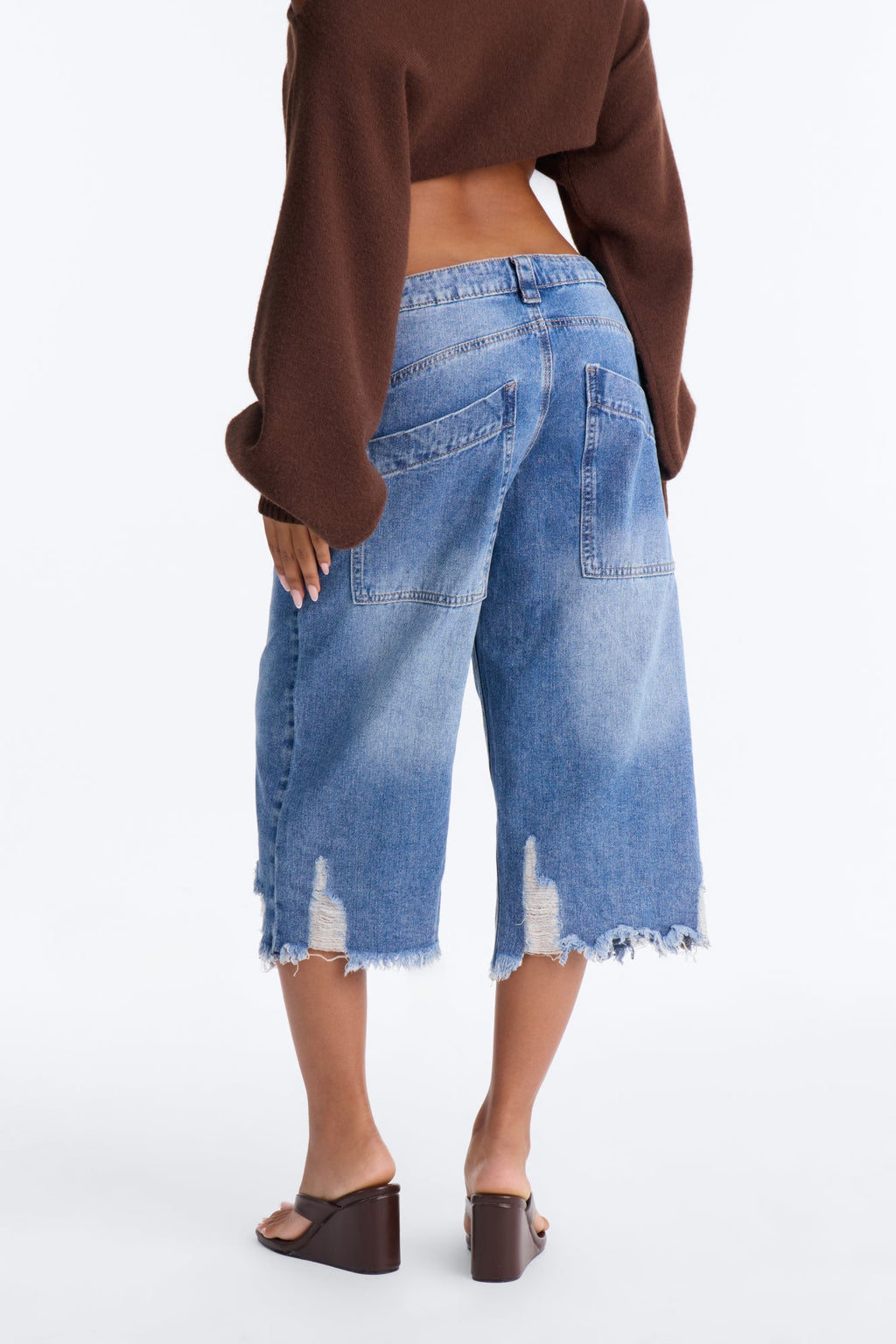 Sticking Together Ripped Cropped Straight Leg Jeans - Medium Wash