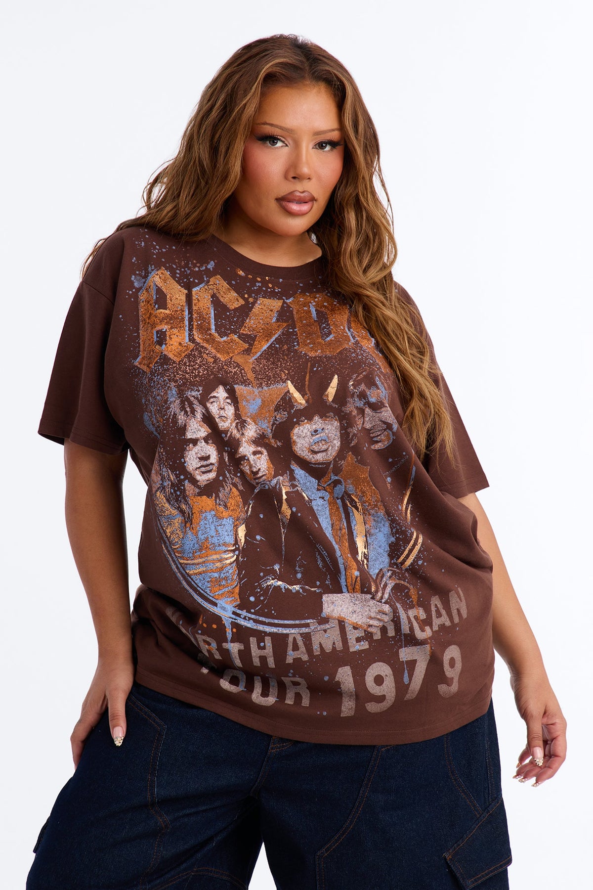 ACDC Highway To Hell Front And Back Tee - Brown