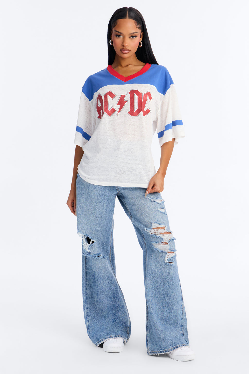 ACDC Burnout V-Neck Jersey - White