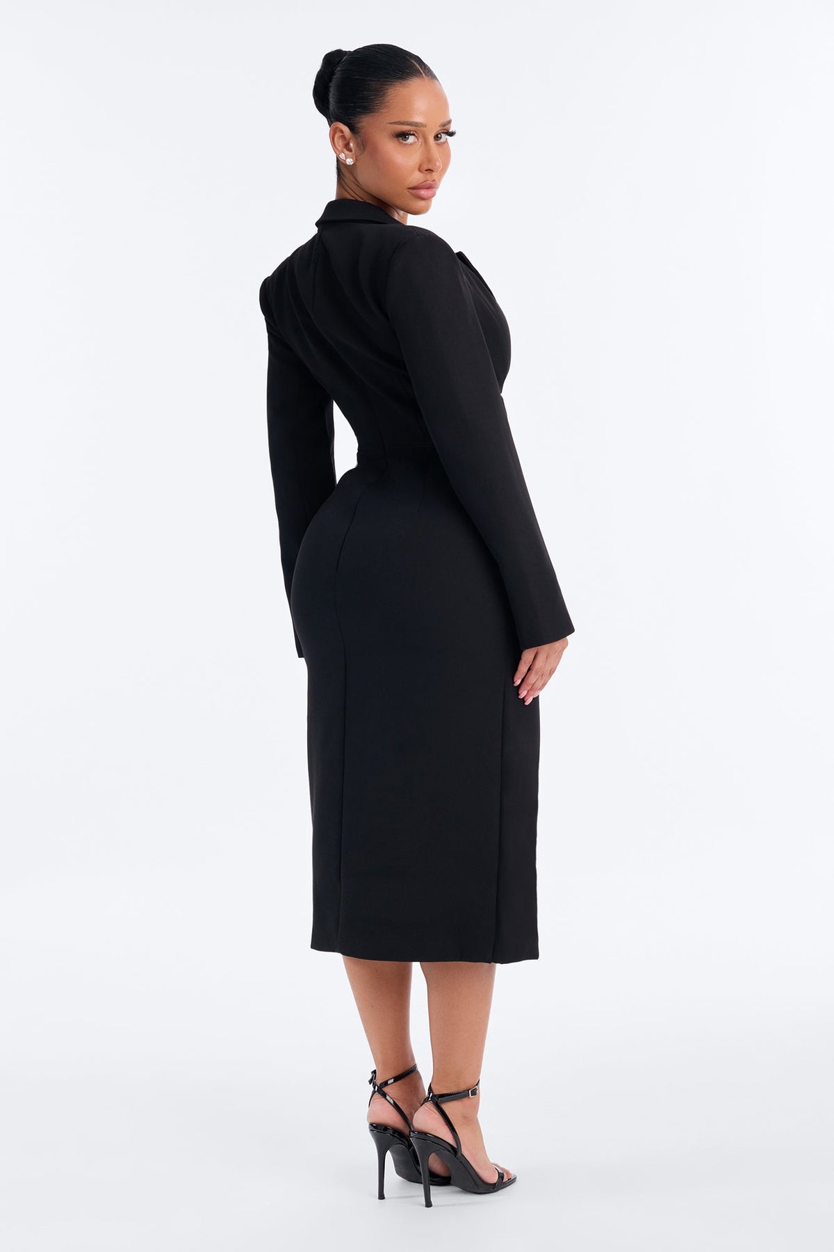 She Got Her Own Lace Corset Blazer Midi Dress - Black